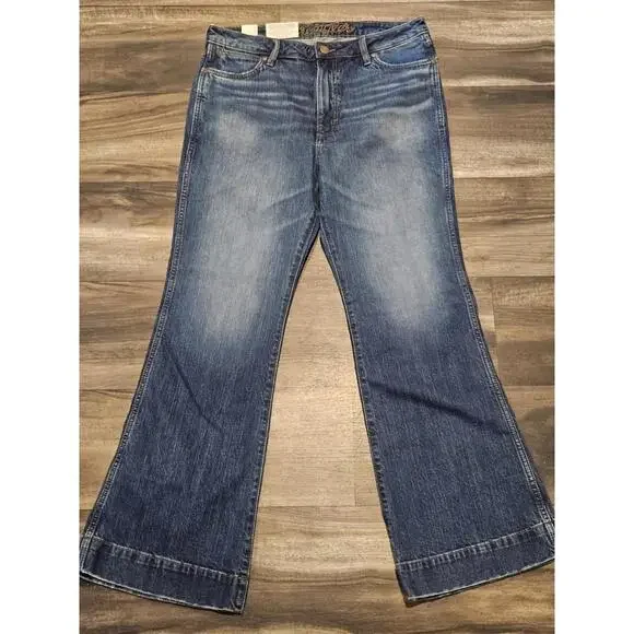 Wrangler Womens 32x32 Denim The Green Jean Trouser High Rise Flare Wide Leg Blue - Picture 2 of 5